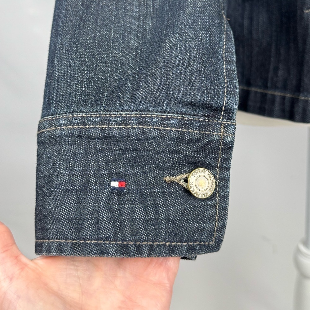 Tommy Hilfiger Denim Jacket Blue Jean Jacket Dark Rinse Slim Fit Stretch Medium - Picture 9 of 11